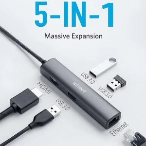Anker Gray PowerExpand+ 5-in-1 USB-C Ethernet Hub